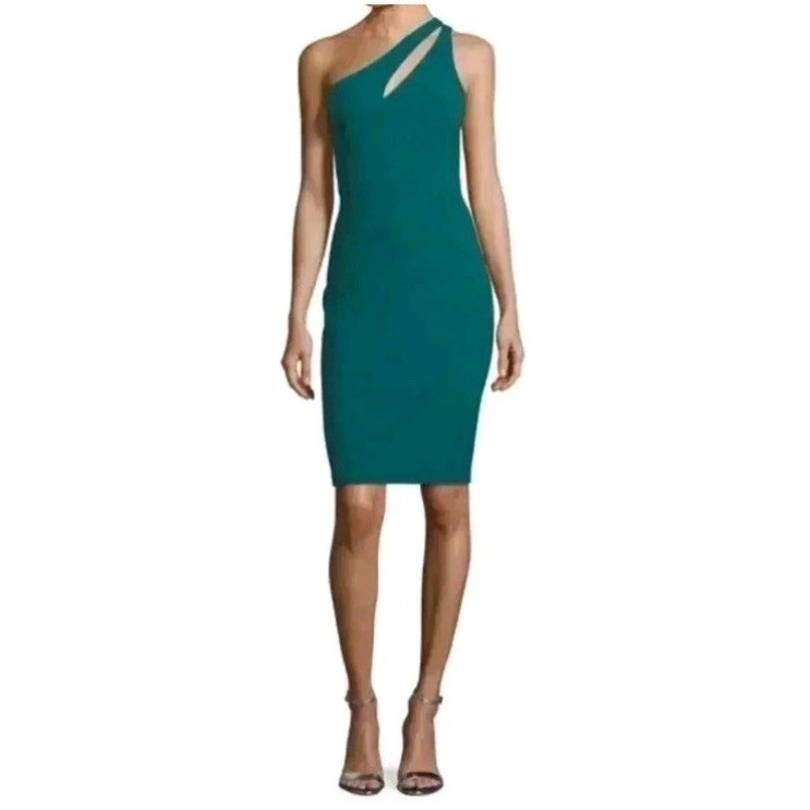 Likely Allison One Shoulder Cocktail Dress 6 Veridian Green Cutout Minimalist